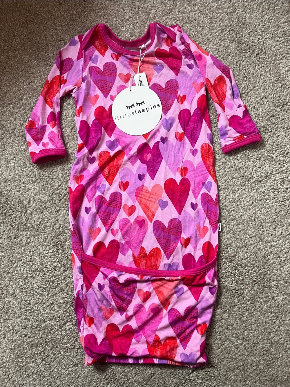 Little Sleepies Pink & Red Heart Sleep Gown